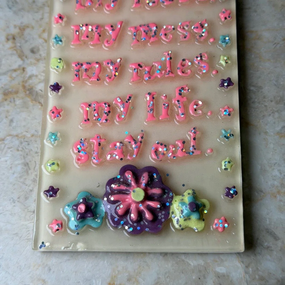 Claire's Door Hanger OS Cream My Room My Mess Stay Out Glitter Stars Y2K Decor
